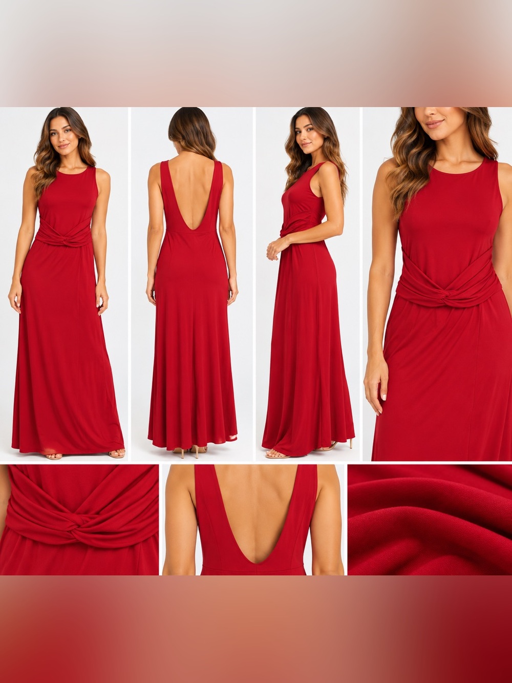 Red Stretch Twist Waist Open Back Maxi Dress XL NWT